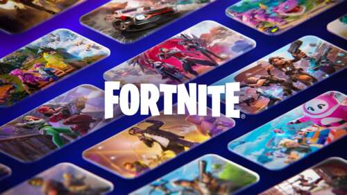 A colorful and dynamic game poster for Fortnite Battle Royale featuring a character...