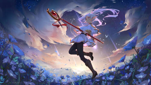 An anime illustration of Frieren, the elf mage from Frieren: Beyond Journey's End,... wallpaper