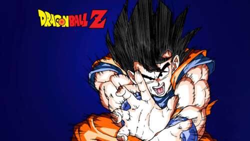 High-resolution 5K portrait of Goku from Dragon Ball Z against a dark blue background. ps4 wallpaper