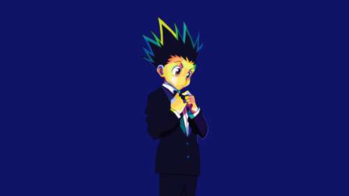 A cute anime portrait of Gon Freecss from Hunter x Hunter against a simple blue background. ps4 wallpaper