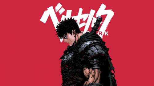 Guts from Berserk holding the massive Dragon Slayer sword against a dramatic red... free wallpaper