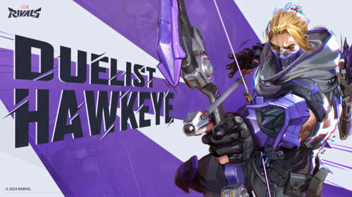 Hawkeye from Marvel Rivals featuring a purple-themed superhero design. pictures for wallpaper