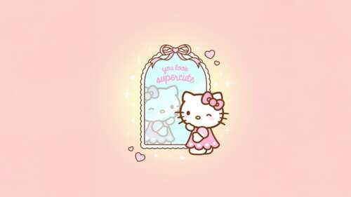 Hello Kitty from Sanrio reflected in a mirror with a soft, colorful pastel aesthetic... free hd wallpapers