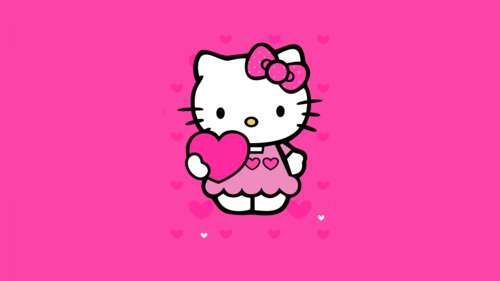 Hello Kitty character surrounded by pink hearts on a soft pink aesthetic background high definition wallpaper