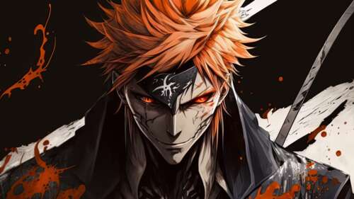 Ichigo Kurosaki from the anime Bleach with his signature orange hair and black Soul... free desktop wallpaper