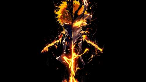 Ichigo Kurosaki from Bleach wearing his Hollow Mask against a black background