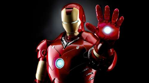 Cinematic close-up of Iron Man's metallic armor with glowing lights against a dark,... ps4 wallpaper