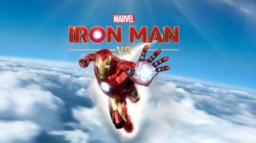 First-person view of the Marvel character Iron Man inside a high-tech VR video game...