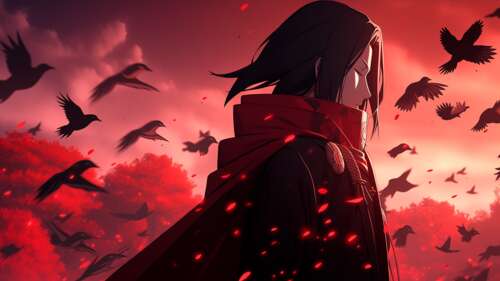 A detailed portrait of Itachi Uchiha from Naruto featuring his characteristic Sharingan... pictures for wallpaper