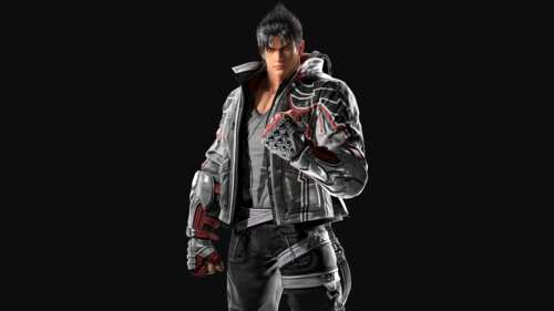 A high-resolution, dramatic portrait of Jin Kazama from Tekken 8 against a dark,... hd background