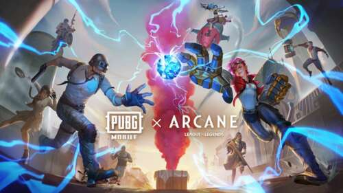 Jinx and Vi from Arcane: League of Legends positioned in a PUBG MOBILE combat environment. free hd wallpapers