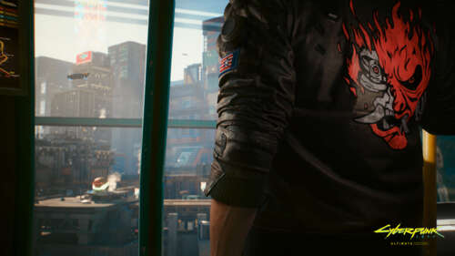 Johnny Silverhand wearing the signature black and red Samurai jacket from Cyberpunk... wallpaper