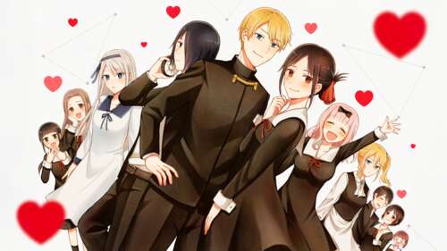An ensemble of Kaguya Shinomiya, Miyuki Shirogane, Chika Fujiwara, and Yuu Ishigami... free hd wallpapers