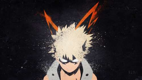 A detailed illustration of Katsuki Bakugo from My Hero Academia against a dark, moody... wallpaper download