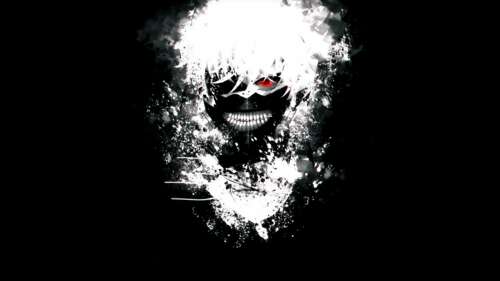 A high-contrast black and white close-up portrait of Ken Kaneki from Tokyo Ghoul... wallpaper download