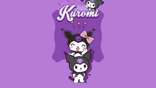 Kawaii illustration of Kuromi from Sanrio on a purple background wallpaper