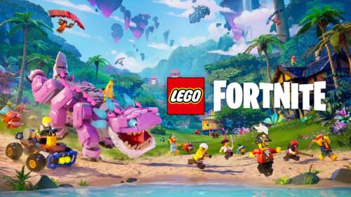 A LEGO Fortnite minifigure standing amidst a colorful, blocky forest constructed... wallpaper images