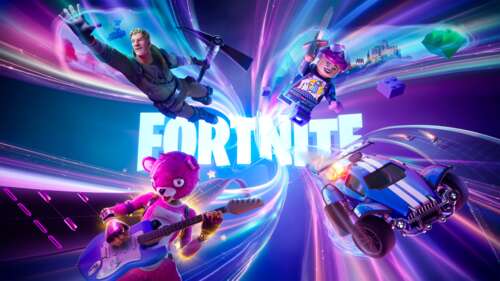 A LEGO minifigure from the LEGO Fortnite game mode standing in a colorful, brick-built... pictures for wallpaper