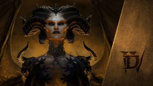 Lilith, the demon from Diablo IV, featuring dark, demonic features and a menacing... wallpaper