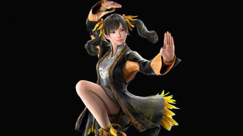 A high-detail portrait of Ling Xiaoyu from Tekken 8 against a black background free background images