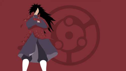 Minimalist illustration of Madara Uchiha's Mangekyo Sharingan from Naruto on a solid... free wallpaper