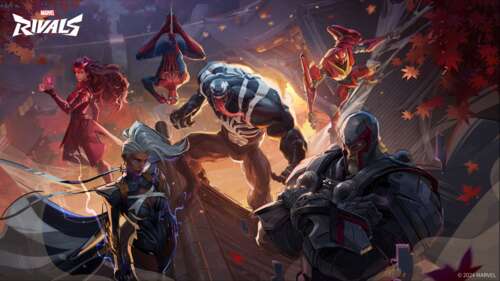 Stylized digital artwork of a character from the video game Marvel Rivals in a dynamic... hd background