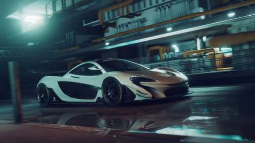 A detailed, high-resolution shot of a McLaren P1 GTR supercar, showcasing its aerodynamic... background images hd