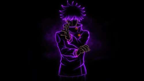 Megumi Fushiguro from Jujutsu Kaisen set against a dark black background with vibrant... pictures for wallpaper
