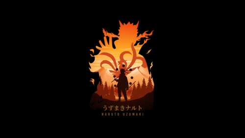 Minimalist vector-style art of Naruto Uzumaki against a solid black background. free background