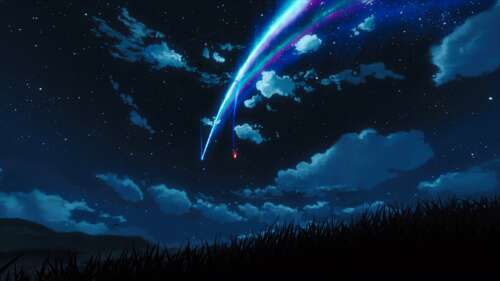 Mitsuha Miyamizu gazing at the radiant Comet Tiamat in a starry night sky from the... wallpaper download