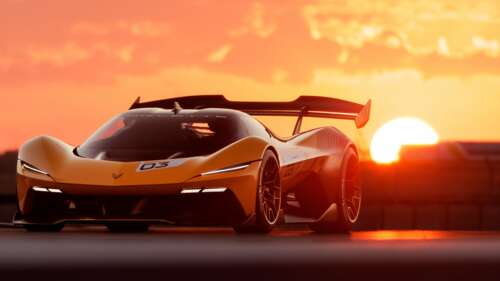 A sleek, aerodynamic 2026 concept racing car with glowing LED accents and futuristic... high definition wallpaper
