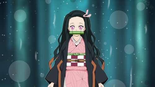 A high-resolution 5K portrait of Nezuko Kamado from Demon Slayer: Kimetsu no Yaiba hd background