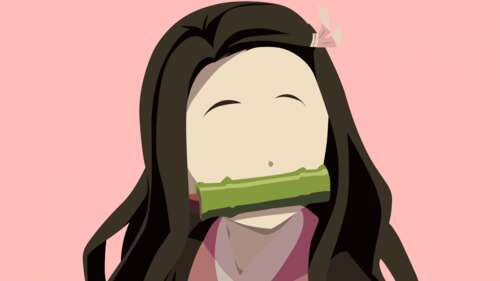 Minimalist faceless illustration of Nezuko Kamado from Demon Slayer on a soft peach... free hd wallpapers