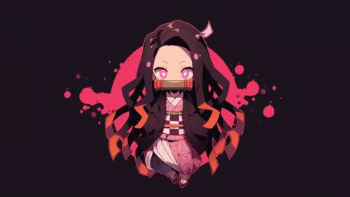 Minimalist vector-style illustration of Nezuko Kamado from Demon Slayer: Kimetsu... wallpaper download