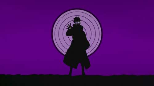 A minimalist portrait of Pain from Naruto set against a dark indigo and purple background. wallpaper