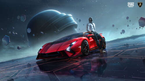 A PUBG MOBILE player wearing a Level 3 helmet standing next to a red Lamborghini... ps4 wallpaper