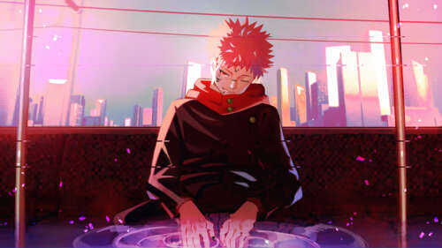 A cinematic depiction of Sukuna and Yuji Itadori from Jujutsu Kaisen featuring iconic... wallpaper download
