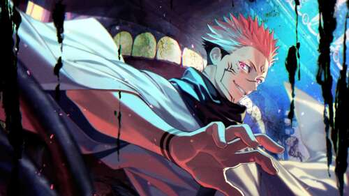 Ryomen Sukuna from the Jujutsu Kaisen anime series featuring his signature cursed... free wallpaper