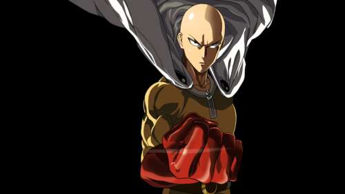 Saitama from One Punch Man on a pitch black AMOLED background computer backgrounds