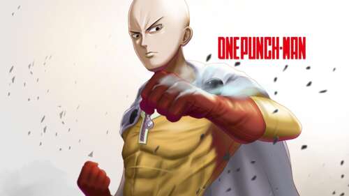 A high-resolution close-up portrait of Saitama from One Punch Man on a white background. background images hd