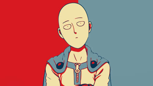 A minimalist vector-style illustration of the character Saitama from One Punch Man. hd background