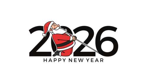 Santa Claus smiling and celebrating Happy New Year 2026 against a plain white background background images hd
