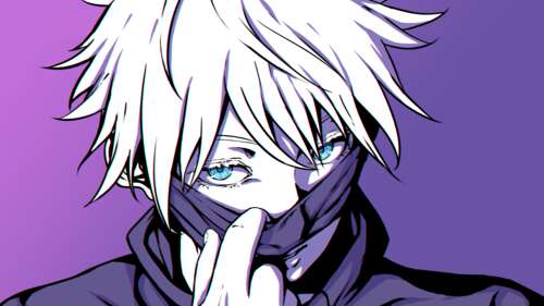 Satoru Gojo from Jujutsu Kaisen featuring a deep purple aesthetic and mystical lighting. wallpaper download