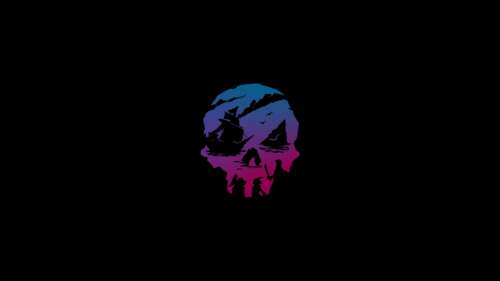 A stylized skull logo from the video game Sea of Thieves on a deep black background. wallpaper for pc download