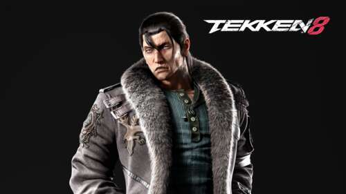 A dramatic close-up of Sergei Dragunov from the video game Tekken 8 against a dark,... high definition wallpaper