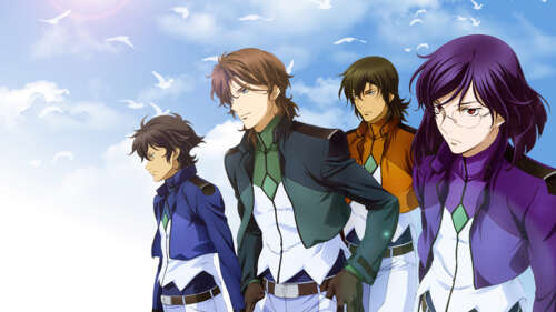 An intense anime portrait of Setsuna F. Seiei from the Mobile Suit Gundam 00 series. hd background