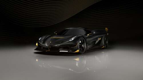 Extreme close-up of a carbon fiber hypercar's aerodynamic body in a dark, cinematic... wallpaper