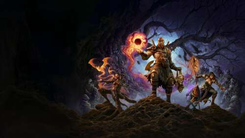 A dark fantasy warrior in heavy black armor standing in a gothic, demon-infested... free desktop wallpaper