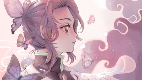 Shinobu Kocho from Demon Slayer: Kimetsu no Yaiba featuring her iconic butterfly... free wallpaper