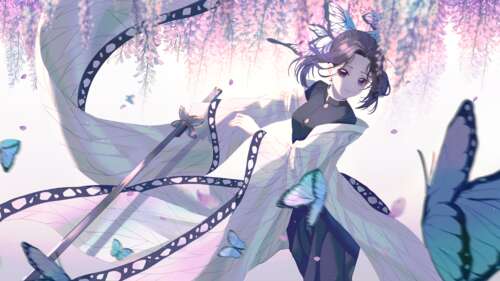 Shinobu Kocho from Demon Slayer: Kimetsu no Yaiba wearing her signature butterfly... wallpaper